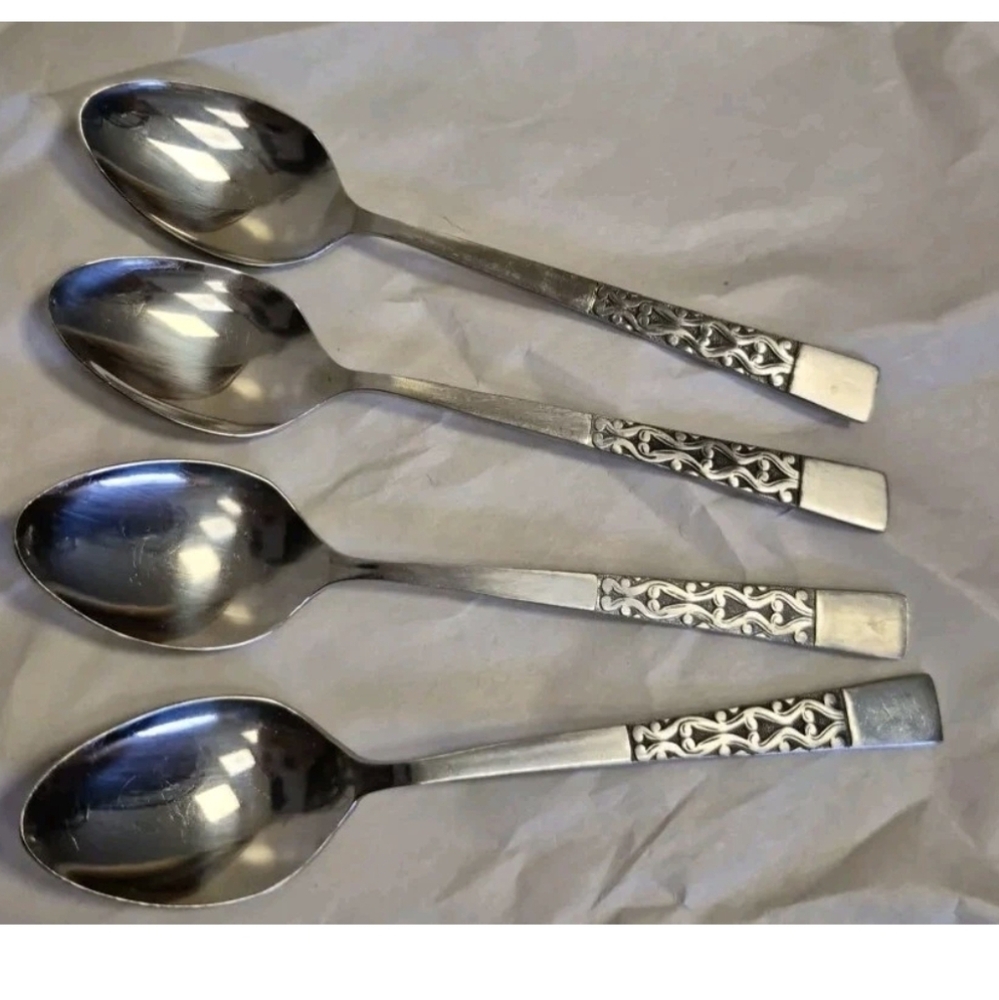 Vintage National Stainless Korea Silverware Spoons Set Of 4 Textured Design